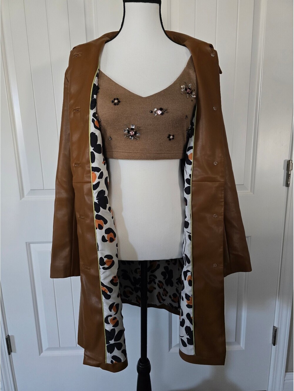 Women's XS Camel Faux Leather Joplin Jacket W/ Printed Lining, Urban, Boho Glam